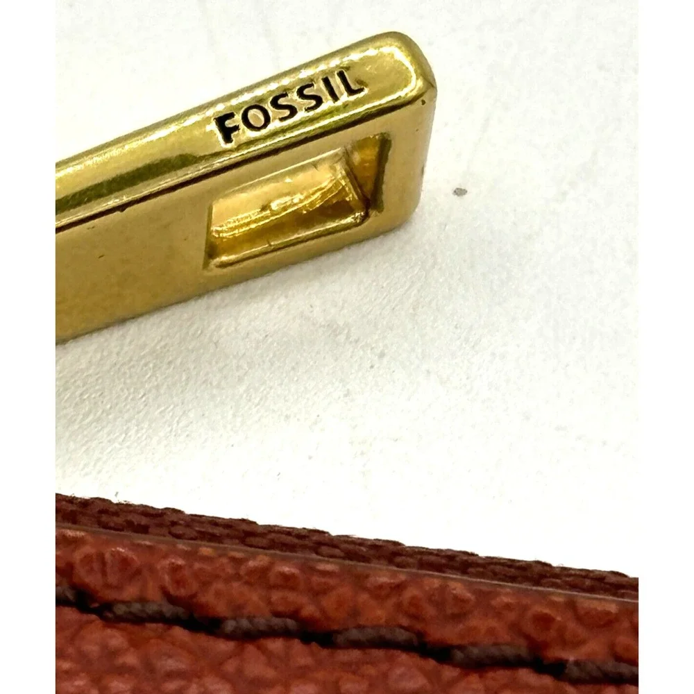 Fossil Pebbled Cowhide Leather Cinnamon Brown Zippered Money Wallet Pouch Clean!